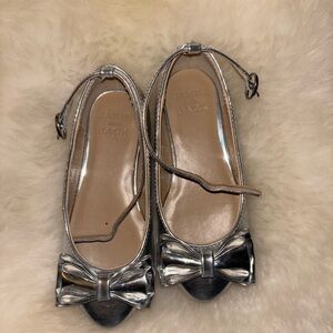 Janie and Jack Metallic Silver Flats with Bow